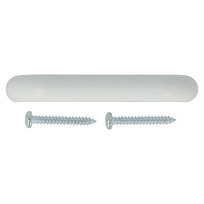 Häfele Tirador para muebles - Tipo de tirador del mueble: Estribo, Plástico, Blanco, Distancia entre orificios: 64 mm - Juego de montaje con un soporte blanco y dos tornillos plateados para una instalación fácil y segura.