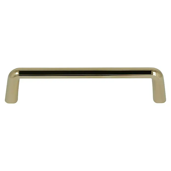 Häfele Tirador para muebles - Tipo de tirador del mueble: Estribo, Acero, Distancia entre orificios: 96 mm - Primer plano de un tirador de mueble dorado con acento negro. Elegante y moderno, ideal para dar un toque de estilo.