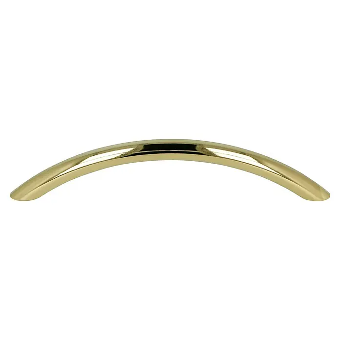 Häfele Möbelgriff - Typ Möbelgriff: Bügel, Stahl - Nahaufnahme eines goldenen, gebogenen Piercingschmucks, der elegant und hochwertig wirkt. Die glatte Oberfläche reflektiert das Licht.