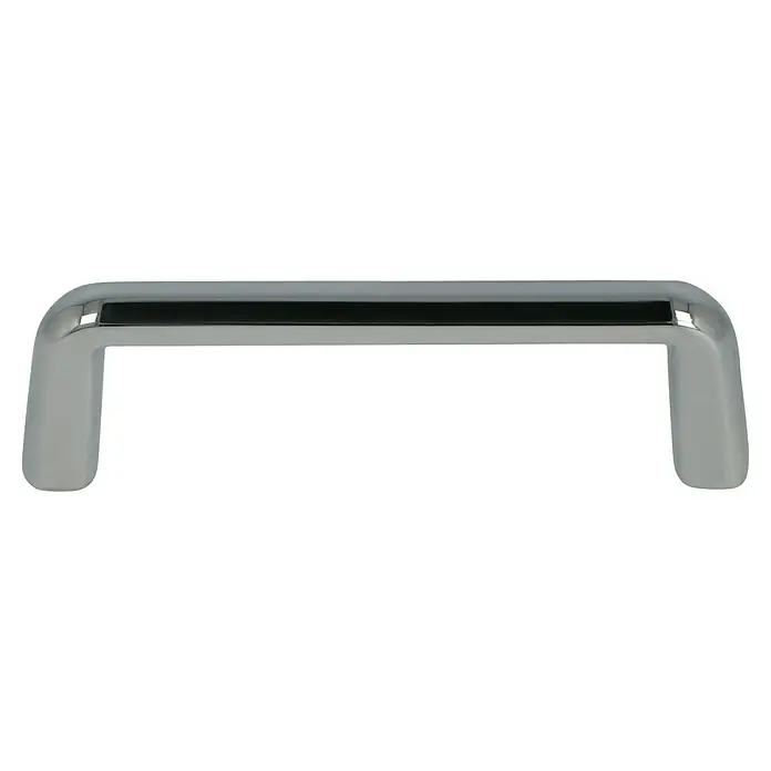 Häfele Tirador para muebles - Tipo de tirador del mueble: Estribo, Acero, Cromado, Distancia entre orificios: 64 mm, Acabado: Satinado - Tirador de mueble color cromo con inserto negro. Diseño robusto y moderno, ideal para cajones y armarios, realzando los muebles.