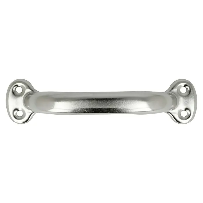 Häfele Tirador para muebles - Tipo de tirador del mueble: Estribo, Distancia entre orificios: 99 mm, Acero, Satinado, Plateado - Un tirador de mueble de color plata con extremos redondeados y cuatro orificios de montaje.