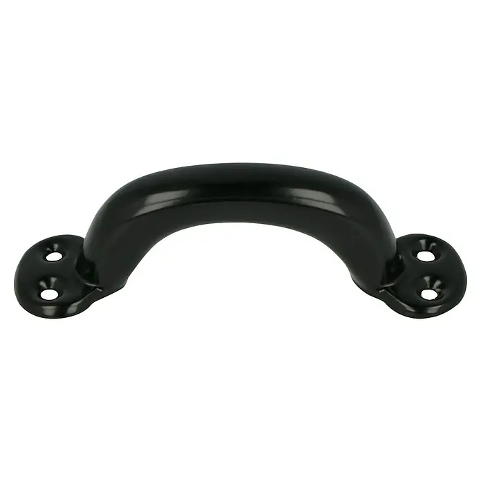 MöbelgriffTyp Möbelgriff: Bügel, Lochabstand: 73 mm, Stahl, Schwarz - Schwarzer Bügelgriff aus Metall, ideal für Möbel oder Schubladen, mit Befestigungslöchern für einfache Montage.