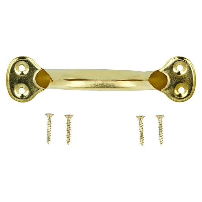 Häfele Tirador para muebles - Tipo de tirador del mueble: Estribo, Distancia entre orificios: 120 mm, Acero, Satinado, Dorado - Soporte dorado para cortina de barra con tornillos. El conjunto consta de la barra y cuatro tornillos de fijación para facilitar la instalación.