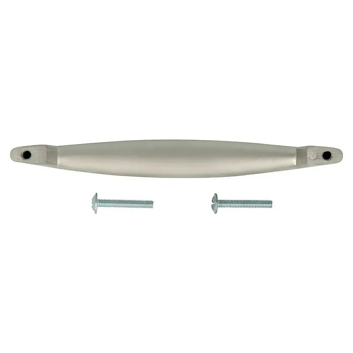 Häfele Tirador para muebles - Tipo de tirador del mueble: Estribo, L x An x Al: 142 x 18 x 27 mm - Manija de puerta de acero inoxidable con dos tornillos de montaje, ideal para puertas modernas. Construcción robusta para un agarre seguro.