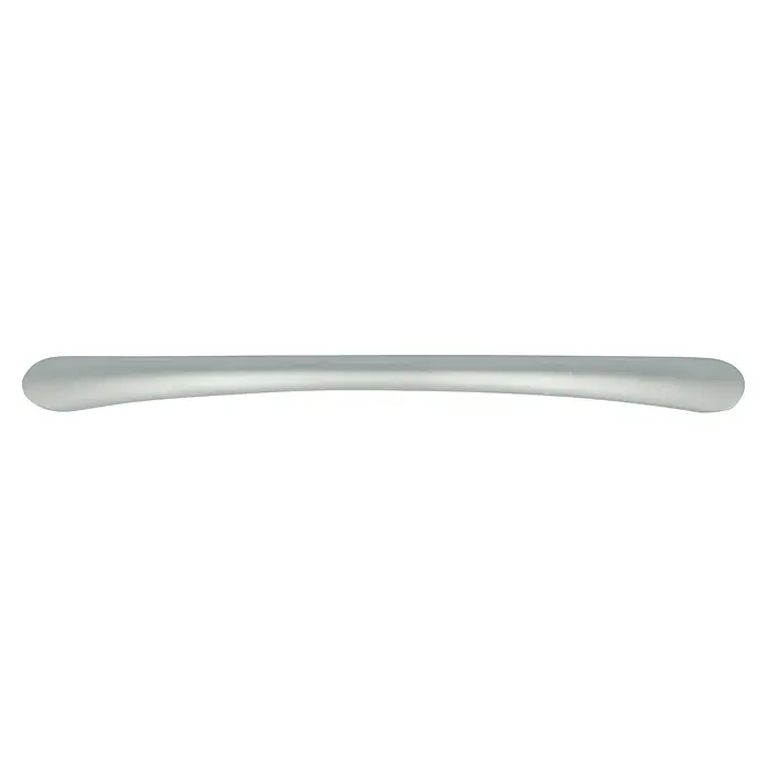 Häfele Tirador para muebles - L x An x Al: 113 x 9 x 24 mm, Tipo de tirador del mueble: Estribo, Distancia entre orificios: 96 mm, Otros, Cromado, Mate - Primer plano de un calzador curvo de color plateado, perfecto para deslizarse fácilmente en cualquier zapato.