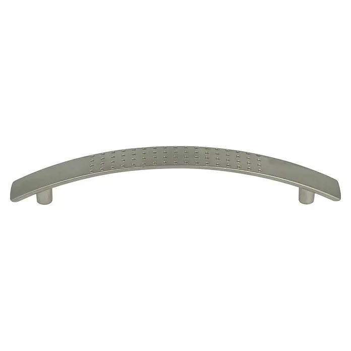 Häfele Tirador para muebles - Tipo de tirador del mueble: Estribo, L x An x Al: 160 x 17 x 29 mm, Distancia entre orificios: 128 mm - Tirador de armario de níquel cepillado con forma arqueada y superficie punteada para un toque moderno. Ideal para muebles y cajones.