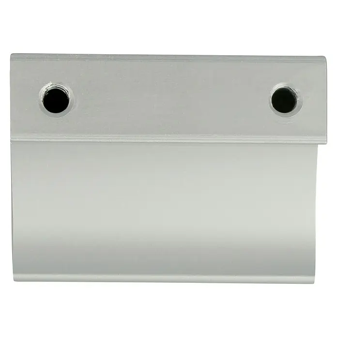 Häfele Tirador para muebles - L x An x Al: 32 x 44 x 33 mm, Aluminio - Primer plano de un perfil de manija de aluminio plateado con dos orificios para el montaje, ideal para diseños de muebles modernos.