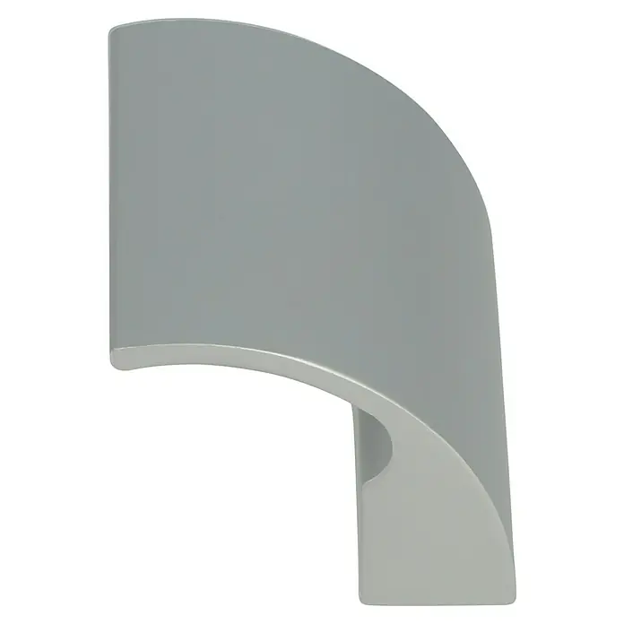 Häfele Tirador para muebles - L x An x Al: 32 x 44 x 33 mm, Aluminio - Primer plano de una lámpara de pared moderna de color gris con un diseño curvo, ideal para interiores elegantes.