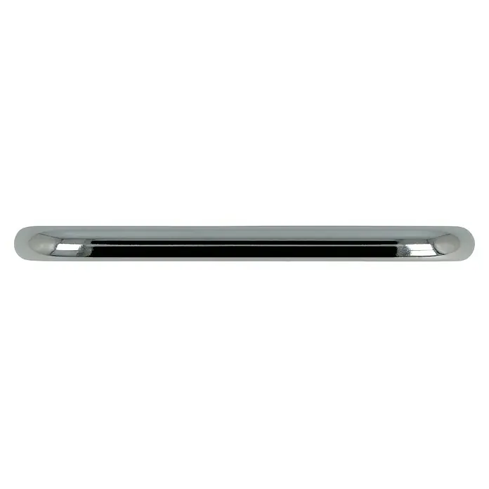 Häfele Tirador para muebles - Tipo de tirador del mueble: Estribo, Acero, Cromado, Ø x L: 8 x 104 mm - Una ranura de buzón de metal oblonga y elegante, incrustada en una superficie oscura.