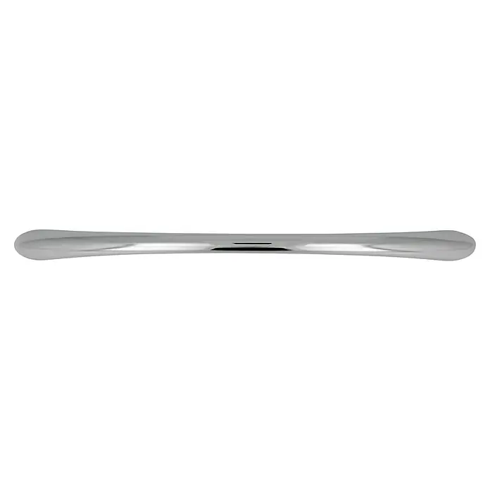 Häfele Tirador para muebles - Tipo de tirador del mueble: Estribo, Acero, Cromado, Ø x L: 10 x 148 mm - Primer plano de un anillo de plata brillante con una superficie lisa que refleja la luz.