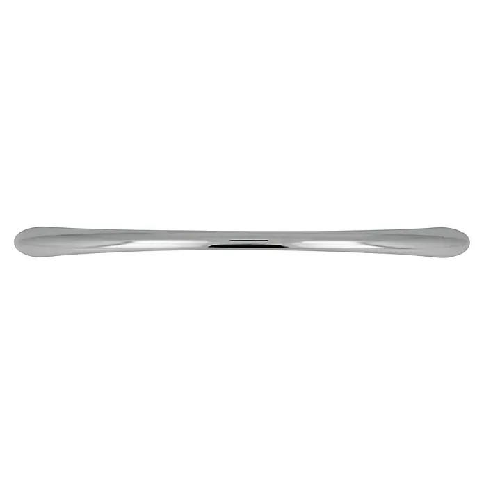Häfele Tirador para muebles - Tipo de tirador del mueble: Estribo, Acero, Cromado, Ø x L: 10 x 184 mm - Primer plano de un anillo sencillo de color plateado con una superficie lisa y redondeada y un espacio hueco en el centro.
