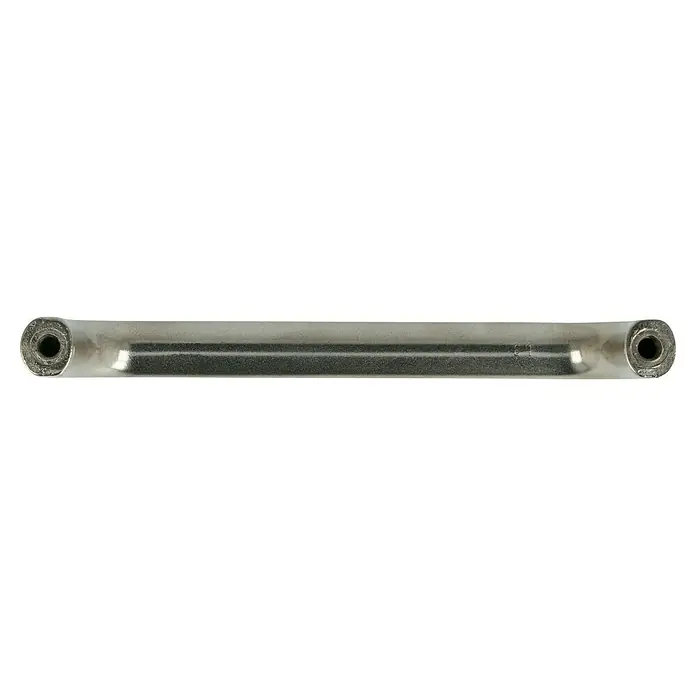 Häfele Tirador para muebles - Tipo de tirador del mueble: Estribo, Otros, Niquelado, Distancia entre orificios: 96 mm, Plateado - Primer plano de una pieza de conexión plateada con agujeros en ambos extremos y una textura mate en el centro.