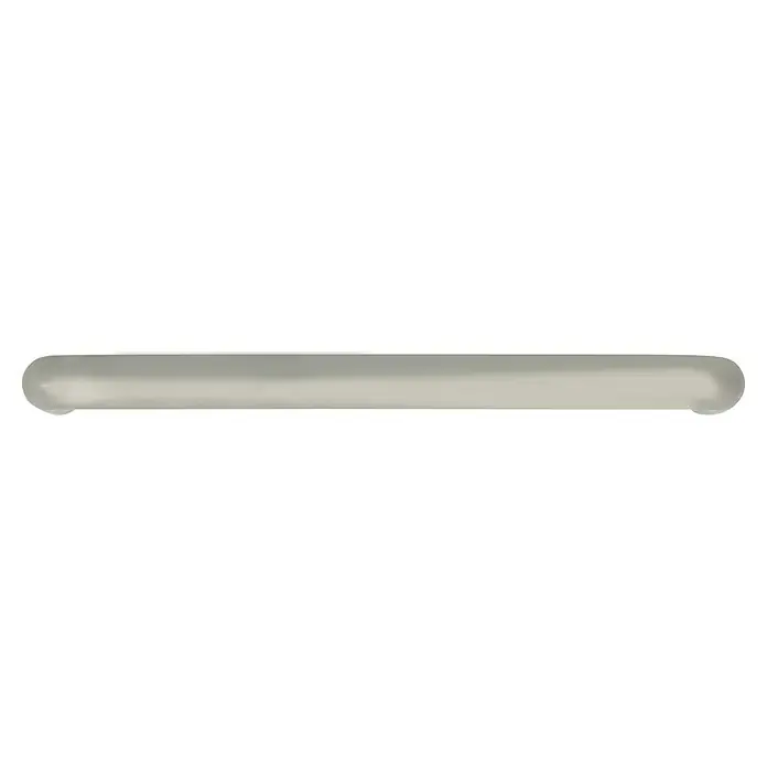 Häfele Tirador para muebles - Tipo de tirador del mueble: Estribo, Acero, Niquelado, L x Al: 104 x 35 mm - Primer plano de una píldora en cápsula de gel alargada, borrosa, de color gris claro, que representa un producto farmacéutico.
