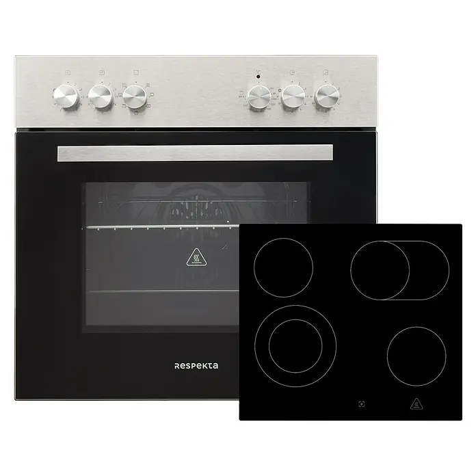 Respekta Premium Composición de cocina Anton - Ancho: 270 cm, Blanco, Con electrodomésticos - Aquí hay un horno empotrable Respekta con una placa de vitrocerámica, un electrodoméstico elegante y práctico para cocinas modernas.
