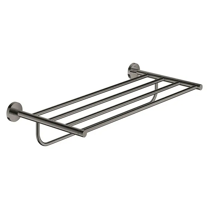 Grohe Essentials Multi-Badetuchhalter - Mit Ablage, Hard Graphite, Glänzend - Moderner Handtuchhalter zur Wandmontage, ideal für Badezimmer, aus robustem Metall mit glatter Oberfläche. Bietet viel Platz für Handtücher.