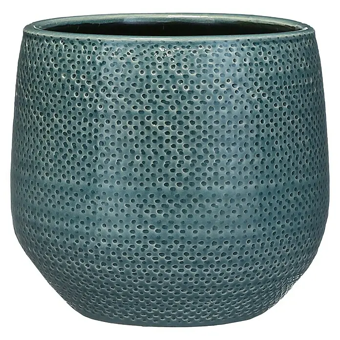 Mica Decorations Cubremaceta redondo Gabriel - Dimensiones externas (Ø x Al): 21 x 19 cm, Azul, Cerámica - Macetero de cerámica azul con una textura irregular y punteada. Su forma redondeada hace de la maceta un elemento decorativo para plantas.