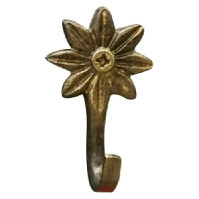 Häfele Gancho para colgar - L x An x Al: 36 x 50 x 3 mm, Marrón - Perchero dorado antiguo en forma de flor con tornillo a la vista. Ideal para guardar ropa y accesorios de forma decorativa.