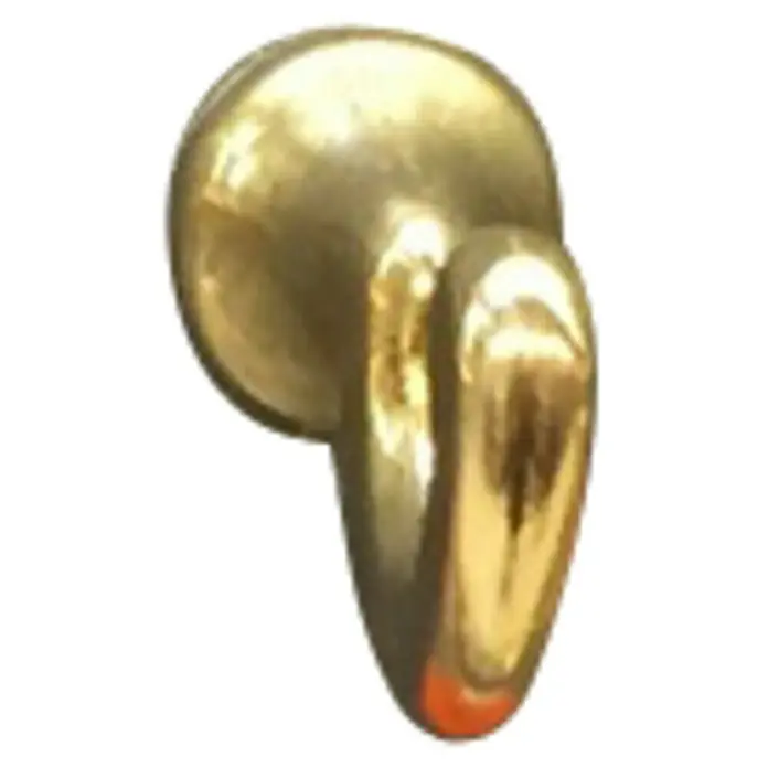 Häfele Gancho para colgar - L x An x Al: 33 x 15 x 3 mm, Número de ganchos: 1 ud. - Primer plano de un gancho de pared dorado, perfecto para guardar artículos como toallas y chaquetas.