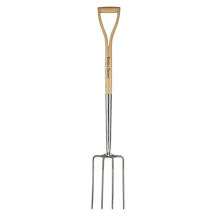 Kent & Stowe Spatengabel - Maße Gabel: 300 x 170 mm, Anzahl Zinken: 4, Langstiel - Eine hochwertige Kent & Stowe Grabegabel mit robustem Holzgriff und glänzenden Metallzinken für die Gartenarbeit.