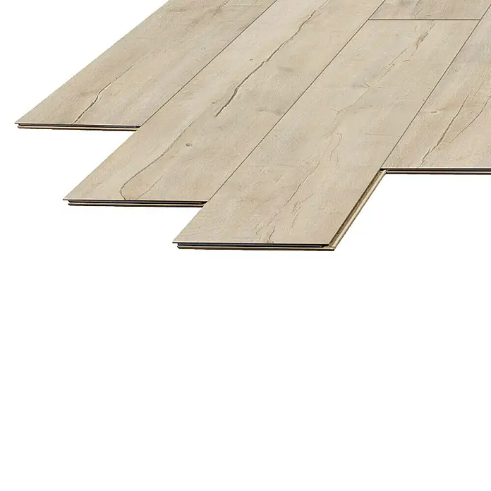 LOGOCLIC Laminado Roble Thermes - 1.375 x 188 x 12 mm, Roble, AC5 - Detalle de suelo laminado de madera clara, ideal para espacios modernos. Duradero y fácil de mantener.