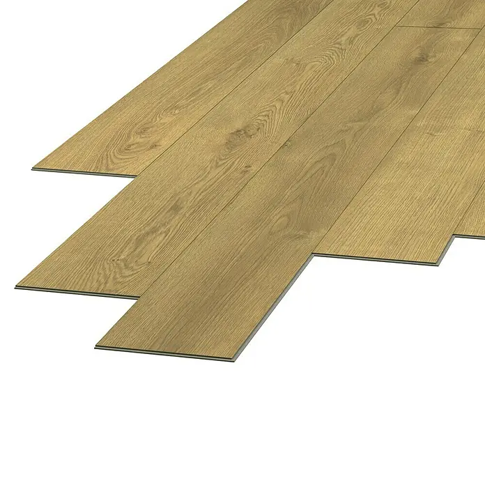 LOGOCLIC Laminado Roble Cárpatos - 1.380 x 193 x 10 mm, Roble CÃ¡rpatos, AC4 - Primer plano de suelo laminado en tonos cálidos de madera, destacando la veta natural y mostrando un diseño de suelo elegante.