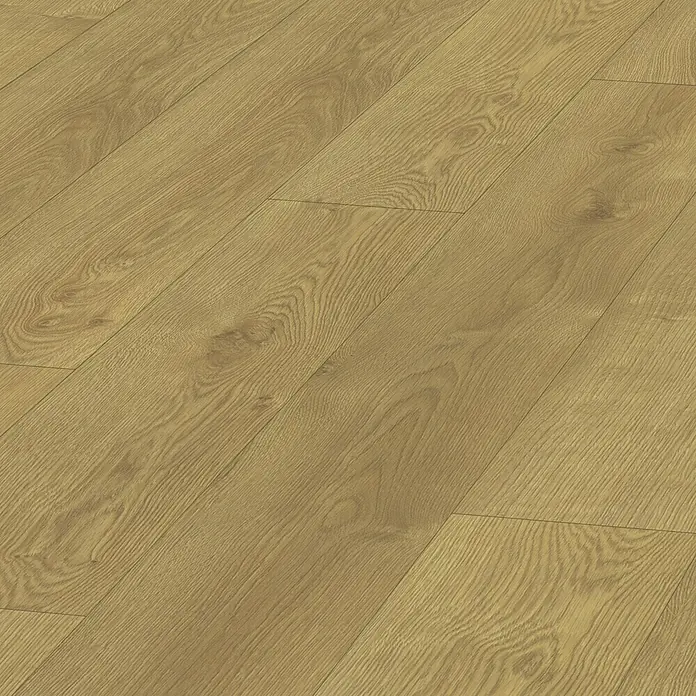 LOGOCLIC Laminado Roble Cárpatos - 1.380 x 193 x 10 mm, Roble CÃ¡rpatos, AC4 - Un primer plano muestra pisos laminados con un grano de madera realista y una paleta de colores cálidos, ideales para espacios habitables modernos.