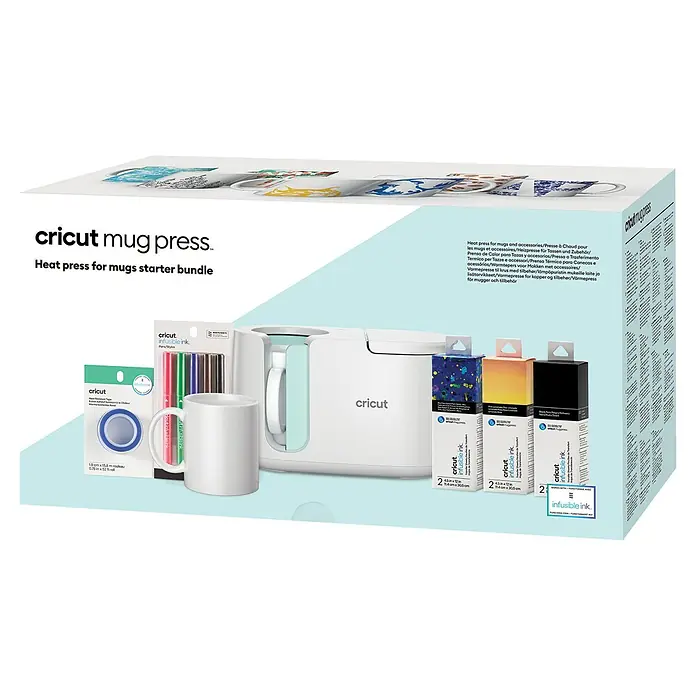 Cricut Transferpresse Mug Press Starter Bundle - Weiß, USB-Kabel - Cricut Mug Press Starter-Bundle: Heißpresse für Tassen, inklusive Zubehör und Infusible Ink Materialien für individuelle Designs.