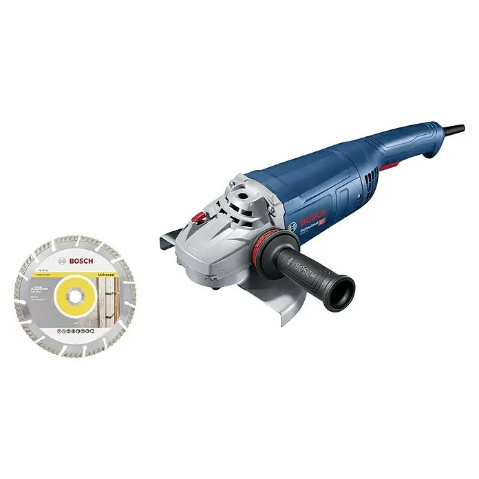 Bosch Professional Elektro-Winkelschleifer GWS 22-230 J - 2.200 W, Durchmesser Scheibe: 230 mm, Leerlaufdrehzahl: 6.500 U/min - Bosch GWS 22-230 Professional Winkelschleifer mit Diamanttrennscheibe Universal für vielseitige Anwendungen in Bau und Handwerk.