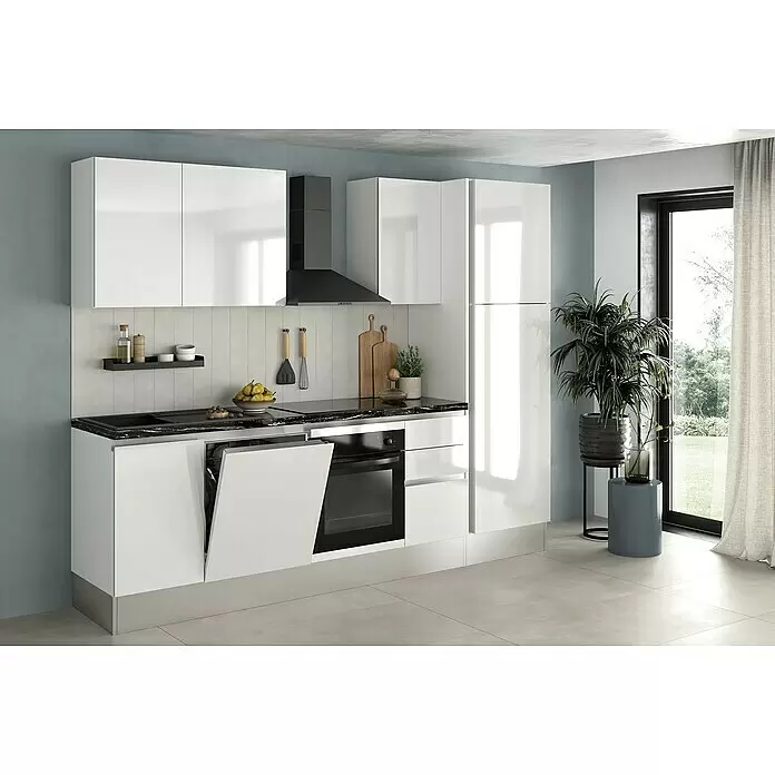 Marinelli Cucine Vormontierte Küchenzeile Gianna Marmor - Breite: 275 cm, Weiß, Anschlag rechts, Mit Elektrogeräten - Stimmungsaufnahme
