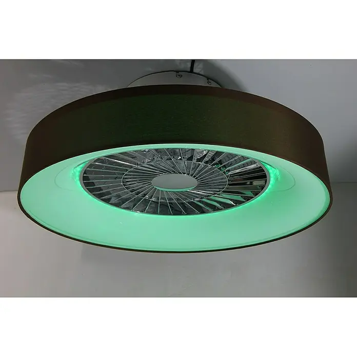 Voltomat Deckenventilator mit LED-Beleuchtung - Braun/Silber, 57 cm, 40 W - Moderne Deckenleuchte mit braunem Lampenschirm und integriertem Ventilator mit grüner LED-Beleuchtung, die für eine angenehme Atmosphäre sorgt.