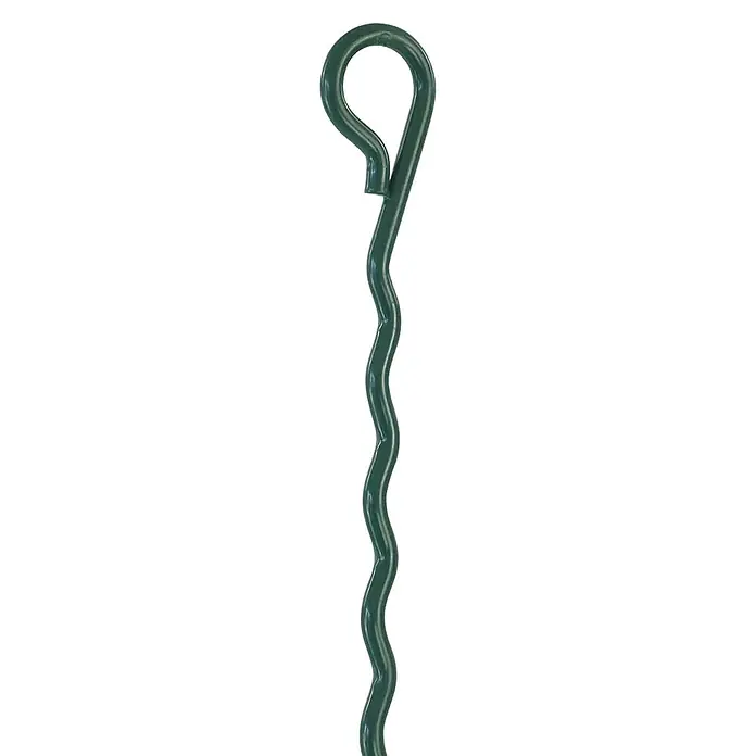 Bellissa Pflanzenstütze Mainau - 70 cm, Grün - Nahaufnahme eines gewundenen, grünen Pflanzstabes mit einer Schlaufe zum Aufhängen, ideal für Gartenarbeiten und Pflanzenstützung.