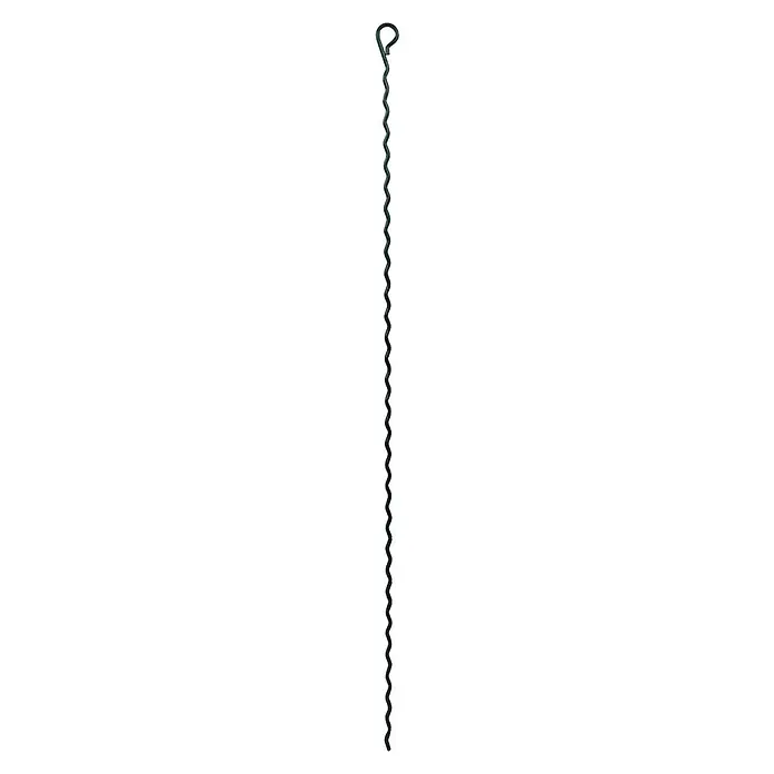 Bellissa Pflanzenstütze Mainau - 100 cm, Grün - Nahaufnahme einer spiralförmigen, grünen Lichterkette mit hellen Lichtern vor einem dunklen Hintergrund. Ideal für festliche Dekorationen.