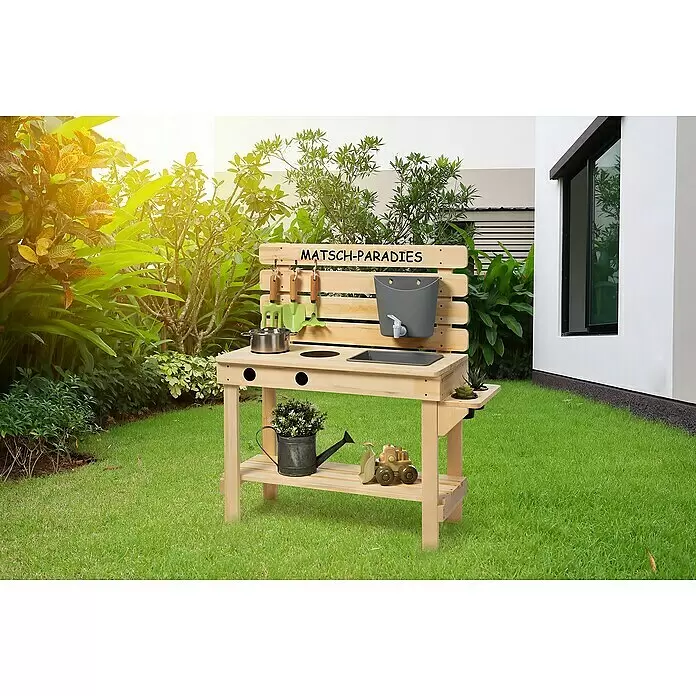 Sun Matschküche Paradies - 79 x 32 x 85 cm, Holz, Natur - Stimmungsaufnahme