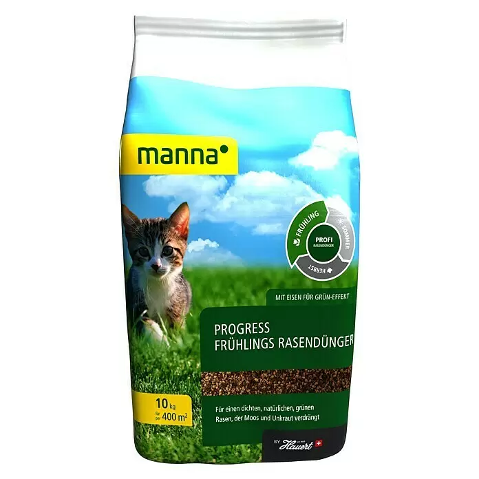 Manna Rasendünger Frühling - 10 kg, Max. Anwendungsfläche: 400 m² - Manna Progress Frühlings Rasendünger Sack für dichten, grünen Rasen, gegen Moos und Unkraut.