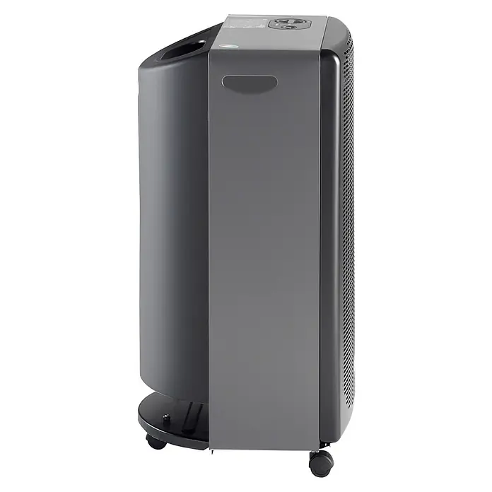 Estufa de gas llama azul Berna - 4,2 kW, Negro - Representación de un purificador de aire portátil con ruedas, ideal para mejorar la calidad del aire en diversos espacios.