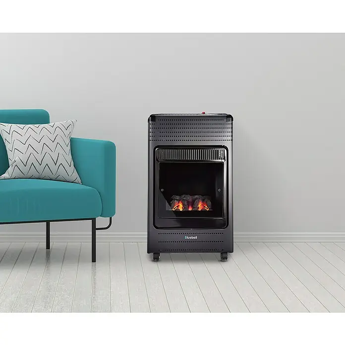 Estufa de gas llama azul Ginebra - 3,4 kW, Negro - Esta chimenea portátil Bluebell en negro proporciona un ambiente acogedor en cualquier habitación con sus llamas simuladas.