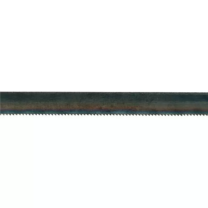 Wisent Kleinmetallsäge - Blattlänge: 150 mm, Material Griff: Holz - Ein dunkles metallisches Sägeblatt mit scharfen, spitzen Zähnen an einer Kante.