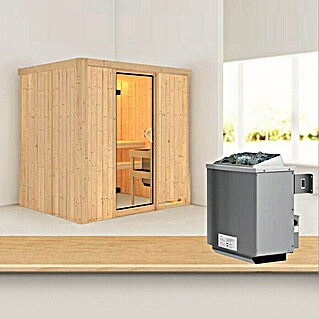 Karibu Elementsauna Bodin (Mit 9 kW Ofen mit integrierter Steuerung, Ohne Dachkranz, L x B x H: 196 x 151 x 192 cm)