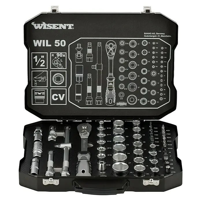 Wisent Steckschlüssel-Set WIL 50 - 50 -tlg., Antriebsgröße: ½″ - WISENT Werkzeugkoffer WIL 50 mit verschiedenen Steckschlüsseln und Bits für Reparaturen und Heimwerkerprojekte.
