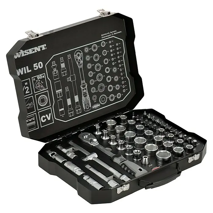 Wisent Steckschlüssel-Set WIL 50 - 50 -tlg., Antriebsgröße: ½″ - Werkzeugkasten mit einer Vielzahl von Schraubenschlüsseln, Stecknüssen und Bits. Ein vielseitiges Set für Reparaturen und Heimwerkerarbeiten.