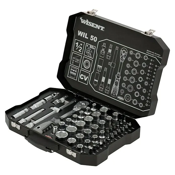 Wisent Steckschlüssel-Set WIL 50 - 50 -tlg., Antriebsgröße: ½″ - Werkzeugkoffer von Wisent, Modell WIL 50, mit diversen Werkzeugen übersichtlich angeordnet. Ideal für Handwerker und Heimwerker.