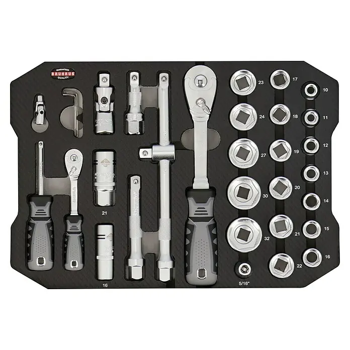 Wisent Steckschlüssel-Set WIL 90 - 90 -tlg., Antriebsgröße: ¼″ - Werkzeugsatz von Bauhaus mit verschiedenen Schraubenschlüsseln, Stecknüssen und Verlängerungen für diverse Reparatur- und Montagearbeiten.