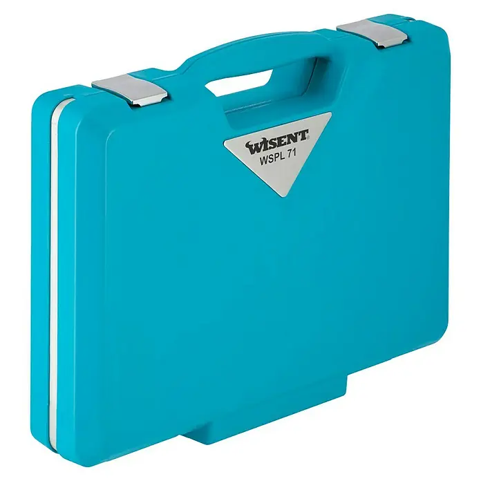 Wisent Steckschlüssel-Set WSPL 71 - 71 -tlg., Antriebsgröße: ¼″ - Blaue Werkzeugkiste von Wisent WSPL 71 mit silbernen Verschlüssen und einem robusten Griff. Ideal für die Aufbewahrung und den Transport von Werkzeugen.