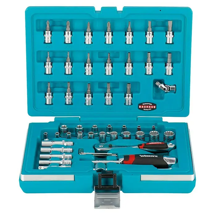 Wisent Steckschlüssel-Set WSPL 52 - 52 -tlg., Antriebsgröße: ¼″ - Ein Werkzeugkoffer mit verschiedenen Schraubendrehern, Steckschlüsseln und Bits, ideal für Heimwerker und Profis.