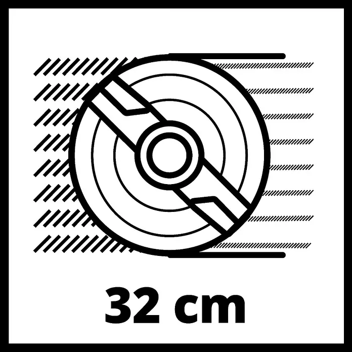 Einhell Power X-Change 18V Akku-Rasenmäher GE-CM 18/32 Li-Solo - 18 V, Ohne Akku, Schnittbreite: 32 cm - Produktdarstellung: Eine 32 cm große Produktdarstellung mit detaillierten Linien und Kreisen.