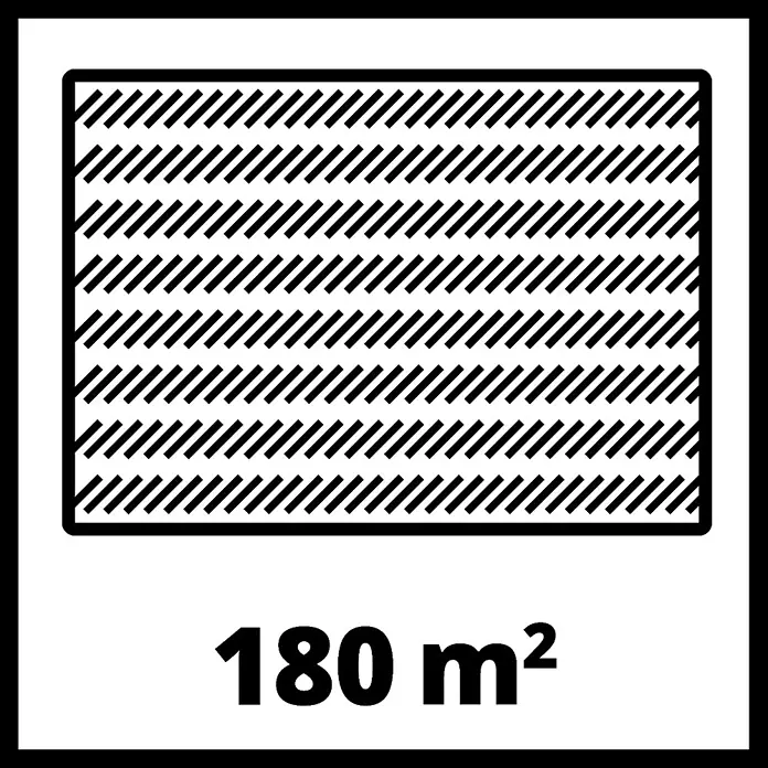 Einhell Power X-Change 18V Akku-Rasenmäher GE-CM 18/32 Li-Solo - 18 V, Ohne Akku, Schnittbreite: 32 cm - Symbol, das eine Fläche von 180 m² darstellt, geeignet für die Verwendung mit dem Produkt.