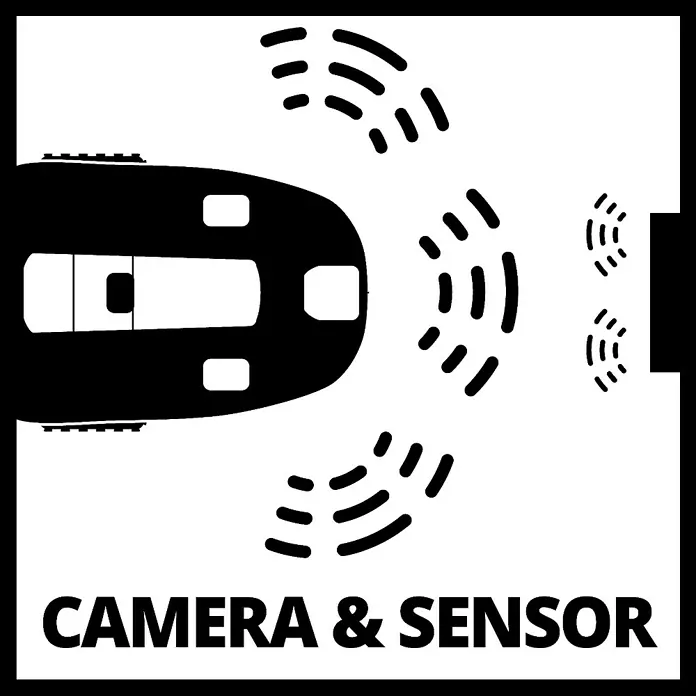 Einhell PXC 18V Mähroboter FREELEXO CAM 500 - 500 m², Schnittbreite: 18 cm, Kamera-gestützte Navigation - Symbolbild für Kamera und Sensor. Optische und elektronische Sensoren für präzise Erfassung der Umgebung.