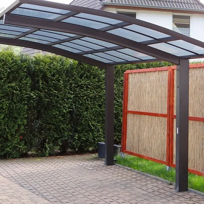 Ximax Carport Portoforte 60 - Außenmaß inkl. Dachüberstand (B x T): 2,7 x 4,95 m, Einzelcarport, Mattbraun, Schneelast: 75 kg/m² - Carport mit transparentem Dach und stabilen Säulen, ideal für den Schutz von Fahrzeugen vor Witterungseinflüssen.