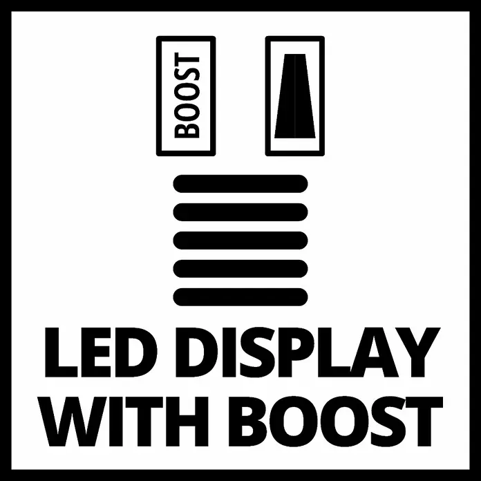 Einhell Professional Akku-Laubsauger & -Laubbläser VENTURRO 36/240 - 18 V, Ohne Akku, Blasgeschwindigkeit: 240 km/h - Symbol für LED-Anzeige mit Boost-Funktion, das für eine verbesserte Leistung des Produkts steht.\n