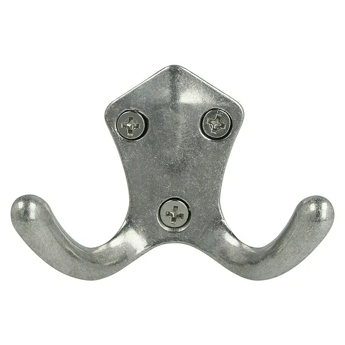 Häfele Gancho para colgar - Aluminio, Plateado - Perchero de pared doble metálico con tres tornillos para sujetar chaquetas y ropa. Práctico y robusto para la pared.